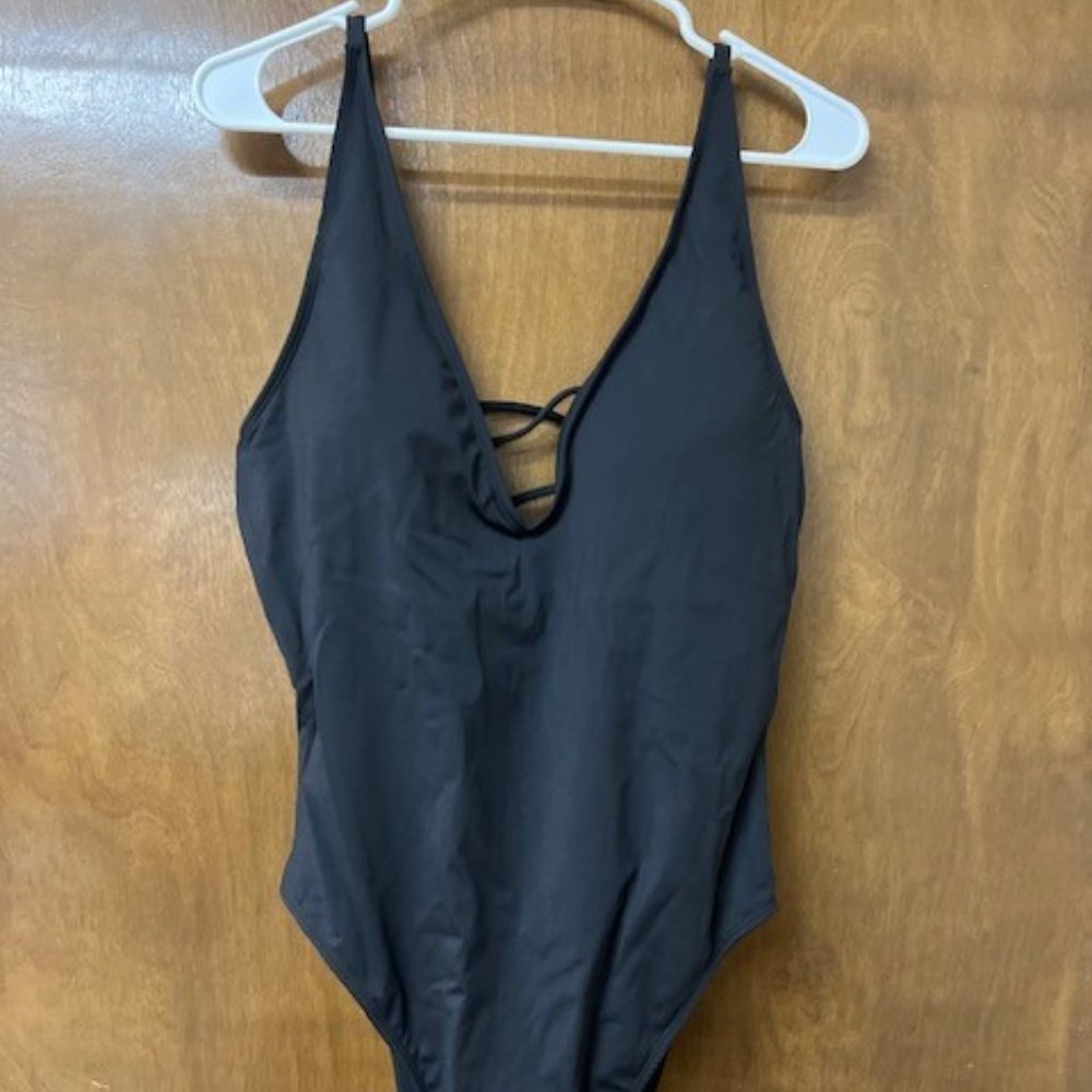 2X TA3 Swim Hi Cut Plungey Black Swimsuit
